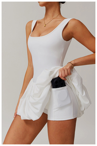 Tiktok Shop col carré sans manches à volants bulle Mini débardeur robe intégrée Shorts poches fluide plissé Tennis Mini robe jupes - Product Image 4
