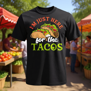 T-shirt I'm Just Here For The Tacos à manches courtes et col rond, design promotionnel unisexe pour adultes - Product Image 3