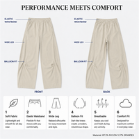 Pantalon parachute femme personnalisé OEM non toxique, coupe ballon, jambe large, taille froncée, respirant, léger, doux et décontracté – Vente en gros