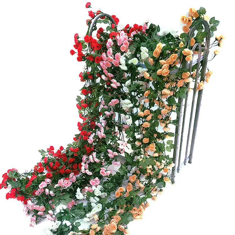 Artificial Hanging Flower wall Hanging Basket Silk Flower Rose Vine with green leaves Fake Flower Greeny Chain wall decor