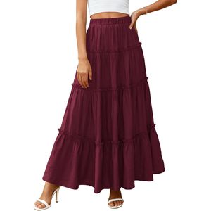 Jupe longue maxi bohème FOXA pour femme, taille élastique, volants superposés, coupe évasée fluide, en viscose et mousseline, idéale pour l'été et les vacances à la plage - Product Image 2