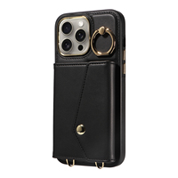 Casing Ponsel Akordion Crossbody untuk iPhone 15 Pro Max, Dompet 7 Kartu, Pemblokir RFID, Penyangga Cincin Anti Benturan, Perlindungan 360 Derajat