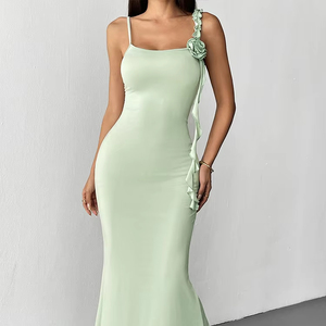 Mode cravate fleurs femmes robes été nouveau Streetwear décontracté mince fronde o-cou robe solide Sexy élégant dame dos nu robes - Product Image 1
