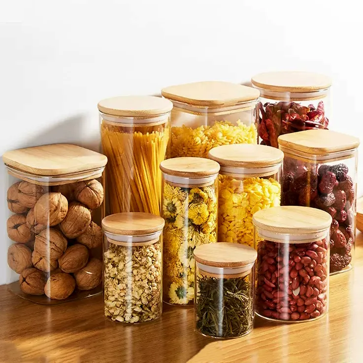 Price Wholesale Empty Kitchen Round Food Grade Glass Jars Food Storage Container With Lids For Food