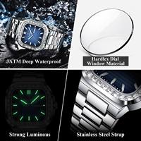 Reloj de pulsera deportivo cuadrado de lujo para hombre, resistente al agua, luminoso, Orologi, relojes de cuarzo para hombre, Reloj de acero inoxidable para hombre