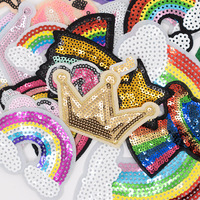 Patchs thermocollants brodés en forme d'étoile et de couronne, avec paillettes et sequins multicolores, pour vêtements