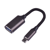 Tembaga Tinned Dikepang Hitam 0.2M 30AWG TYPE C Male Ke USB Female OTG Kabel untuk Ponsel