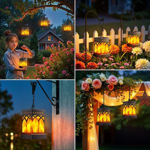 <span class=keywords><strong>KOOPER</strong></span> Lot de 4 lanternes solaires - Étanches, effet flamme vacillante, modes constants, à suspendre, décoration de jardin extérieur, source lumineuse LED, ABS - Product Image 4