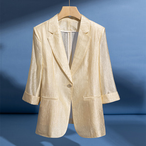 Women's 3/4 Sleeve Blazer Jacket <b>Shimmering</b> White Solid Color Acetate Fiber Breathable Summer <b>Top</b> - Product Image 1