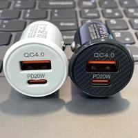Pengisi Daya Mobil MINI 20W PD QC4.0 Dual Port Pengisian Cepat Usb2Type C Pengisi Daya Mobil A+C untuk Ponsel IPHONE Pengisi Daya Mobil
