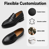 Mocassins Penny en cuir véritable noir à bout carré arrondi, talon bas, à enfiler, chaussures décontractées