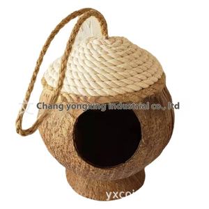 Nido Ecologico per Animali Domestici in Guscio di Cocco e Legno con Tetto in Corda di Canapa, Design Solido per Uccelli e Criceti, Allevamento all'Aperto - Product Image 3
