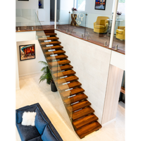 Escalier en colimaçon intérieur en bois avec escalier droit en bois de luxe, design simple, marches en verre et escaliers flottants