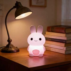 Перезаряжаемый светодиодный силиконовый ночник в современном дизайне розового кролика, сенсорный, с регулировкой яркости, теплый белый свет, мини, для дома, специальный для сна детей - Product Image 3