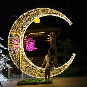 Ramadan Moon LED Motif Lights Lamp Yellow Landscape Lighting Outdoor Decoration Moon LED Motif Lights