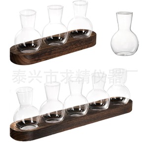 Glass Hydroponic <b>Vases</b> With Wooden Tray Round Shape Tabletop Decor For Plants - Product Image 5