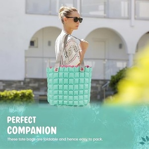 Inflatable <b>Beach</b> Tote <b>Bag</b> for Women 16x14x4 Inch Reversible PVC Bubble <b>Bags</b> Nylon Strap Waterproof Large Travel <b>Bag</b> - Product Image 5