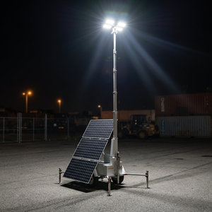 Solar Mobile <b>Light</b> Tower Trailer <b>with</b> CCTV <b>Camera</b> Battery Backup and Remote Monitoring System for Site <b>Security</b> and Lighting - Product Image 1