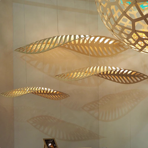 Plafonnier en <span class=keywords><strong>bois</strong></span> <span class=keywords><strong>flotté</strong></span> moderne avec perles, lustre en <span class=keywords><strong>bois</strong></span> tombant, avec luminaires suspendus de taille moyenne - Product Image 2