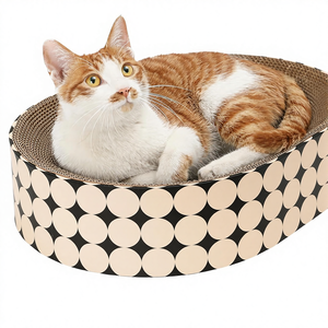 Lit de repos pour chat en carton écologique 2 en 1, grattoir ovale, durable, moderne, sans désordre - Product Image 1