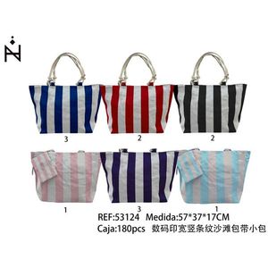 Borsa da Spiaggia a Righe Verticali Larghe con Stampa Digitale 57x37x17cm con Tracolla Piccola - Product Image 2