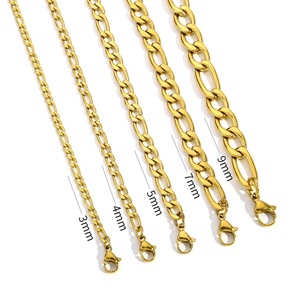 도매 PVD 18K 골드 블랙 메탈 컬러 도금 힙합 3mm 4mm 5mm 7mm 9mm 폭 스테인리스 스틸 3:1 피가로 링크 체인 목걸이 - Product Image 6