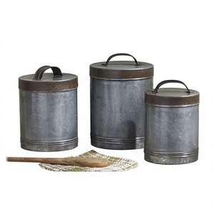 กระป๋องเหล็กสำเร็จรูปภาชนะวางบนเคาน์เตอร์ครัวทรงกลมแบบโบราณ - Product Image 1