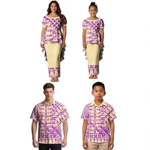 Ropa de Isla Personalizada, Camisa Formal Aloha para Padre e Hijo, Vestido Samoa para Madre e Hija, Falda con Dobladillo en Cola de Golondrina, Poliéster Floral de Invierno - Product Image 3