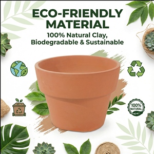 وعاء من الطين الفخاري مع فتحة تصريف، بدون طلاء، صديق للبيئة ومتين للاستخدام المنزلي والحدائق الداخلية والخارجية - Product Image 3