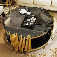 Ensemble de tables basses rondes en verre miroir de luxe pour salon, cadre en métal argenté noir en acier inoxydable doré