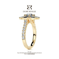 Bague 1ct Sunburst Baguette Halo VVS Moissanite en Argent Sterling 925 Plaqué Or 14k, Bijoux Personnalisés de Luxe pour Femme