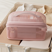 Tas Kosmetik Jaring Portabel Wanita 3 Lapis Kantong Rias Kapasitas Besar Tas Penyimpanan Jaring Perjalanan Mewah Tas Perlengkapan Mandi Bernapas