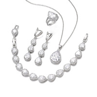 Ensemble de bijoux élégant pour femme en laiton avec collier, boucles d'oreilles, bague et bracelet en zircon cubique goutte d'eau pour mariée