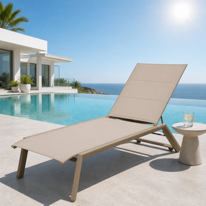Chaise longue d'extérieur moderne et durable en métal aluminium, résistante aux UV, écologique, antirouille, empilable, sans accoudoirs, pour hôtel - Product Image 1