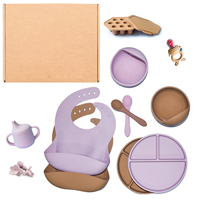 Ensemble cadeau de vaisselle pour nouveau-né : Assiette d'alimentation en silicone sans BPA, bol à forte succion, cuillère et bavoir imperméable