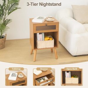 <span class=keywords><strong>Table</strong></span> de <span class=keywords><strong>chevet</strong></span> en bois massif moderne du milieu du siècle avec tiroir et étagère de rangement Meubles de maison avec pieds de panneau durables - Product Image 3