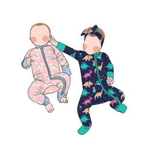 Romper Bayi Anak Lengan Panjang Resleting Bambu Custom Grosir untuk Musim Gugur, Piyama Kasual Warna Senada Bermotif ODM MOQ 5pcs - Product Image 1
