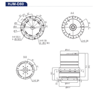 Módulo de articulación robótica servocontrolada de circuito cerrado HJM-D80, 48V 180W 4000RPM 100Nm con codificador de 15 bits, reductor armónico y eje hueco
