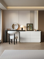 Coiffeuse bicolore noir et blanc avec commode intégrée, modèle de maquillage moderne et épuré