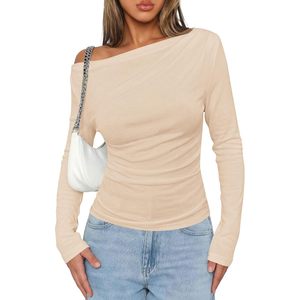 Foxa เสื้อลำลองเปิดไหล่แขนยาวสำหรับผู้หญิง, เสื้อผ้า Y2K ลำลองมีระบาย - Product Image 1