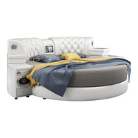 Meuble multifonctionnel en cuir démontage lit rond king size moderne cercle lit rond en cuir haut-parleur blanc