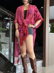 Envío rápido Vintage Burnout Velvet Kimono con borla chal largo Wrap 108*90cm flores seda sensación bufandas musulmanas para mujeres - Product Image 6