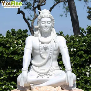 Tùy Chỉnh Cuộc Sống Kích Thước Tôn Giáo Bức Tượng Cổ Điển Trắng Tự Nhiên Lord Shiva Đá Cẩm Thạch Bức Tượng