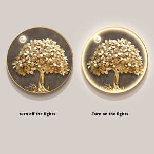 Cây Vàng vẫn còn sống dầu giấy kim cương tăng cường bức Tranh phong cảnh bức tranh tường nghệ thuật tường LED tròn trang trí nội thất - Product Image 5