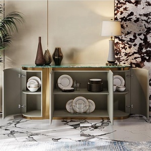 <span class=keywords><strong>Momoda</strong></span> nueva cubierta de cuero beige pata de metal dorado Aparador de lujo Moderno Lujo Mármol Top Buffet Gabinete Aparador - Product Image 6