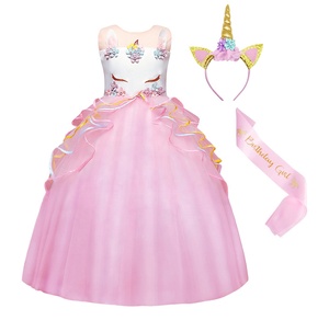 All'ingrosso estate pizzo principessa ragazze unicorno vestito bambini cartone animato con fascia Costume da palcoscenico ragazze abiti da festa di compleanno - Product Image 3