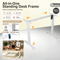 Cadre de bureau assis-debout à moteur unique 100 kg, plateau stable 1200-1600 mm, tube carré 60x60 sans balais à 2 étages, CE UL, direct usine