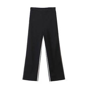 Pantalon large taille haute élastique color block longueur ras du sol grande taille N8300 - Product Image 3