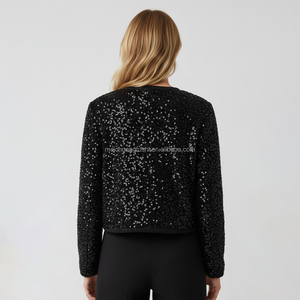 <span class=keywords><strong>Veste</strong></span> en velours à sequins courte et ouverte sur le devant pour femmes, personnalisable - Product Image 2