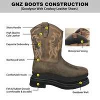 Bottes à bout carré imperméables Goodyear Welt Broderie 10 pouces Cuir de vache Crazy-horse Cowboy Western Bottes personnalisables de marque